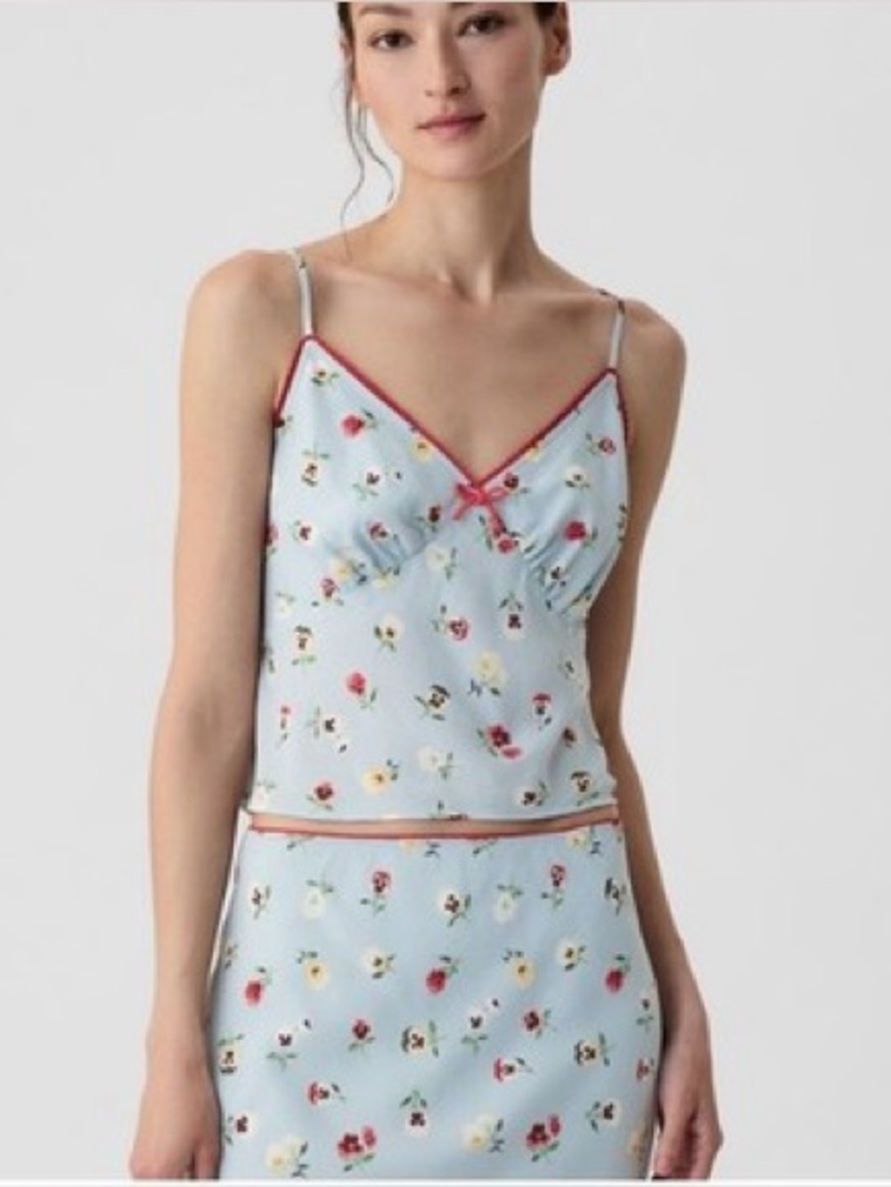 GAP x Doen Blue Floral Camisole with Red Trim